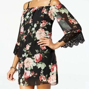 Floral dress with lace on the sleeves, adjustable straps, SIZE L, gently used,